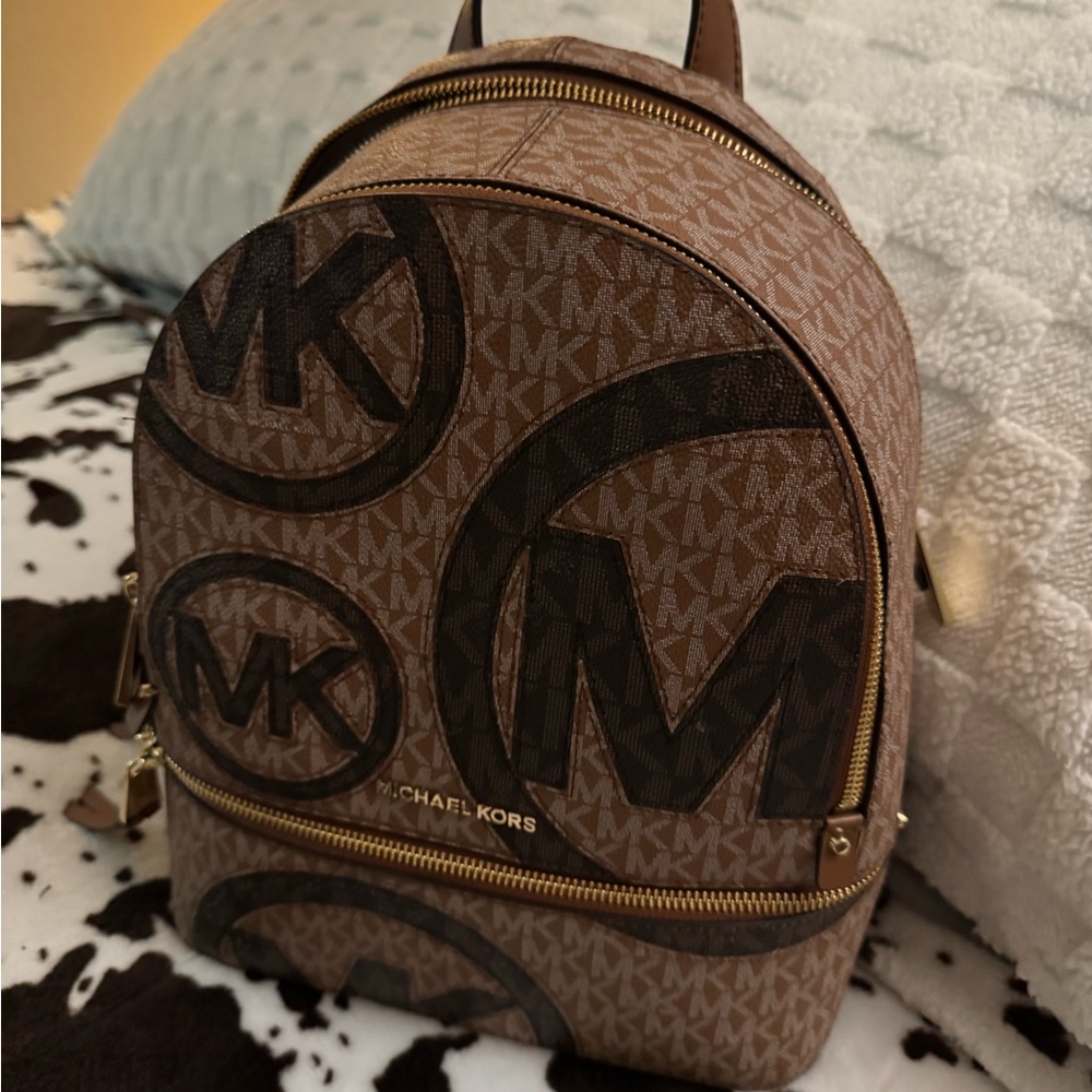 Michael Kors Brown and Black Logo Backpack